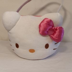 HELLO KITTY plush Easter Basket With Pink Bow Accent  8"x8"